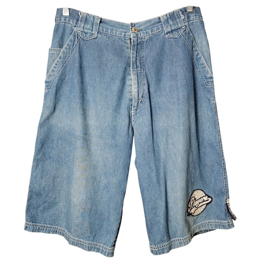 New York Players NYP21 Y2K Baggy Denim Shorts Large Hip Hop Skater Streetwear